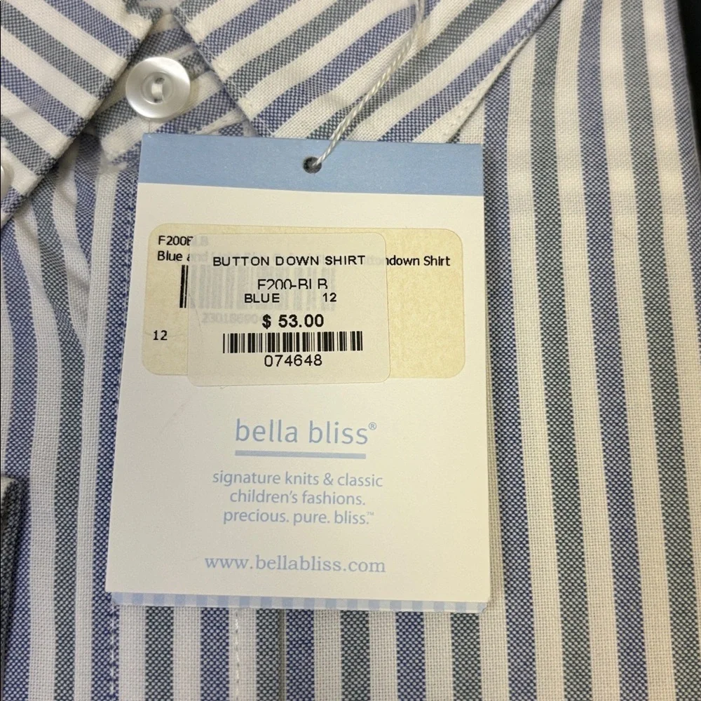 Sz 12 Bella Bliss Boy's Blue Striped Shirt button up long sleeve 100% cotton